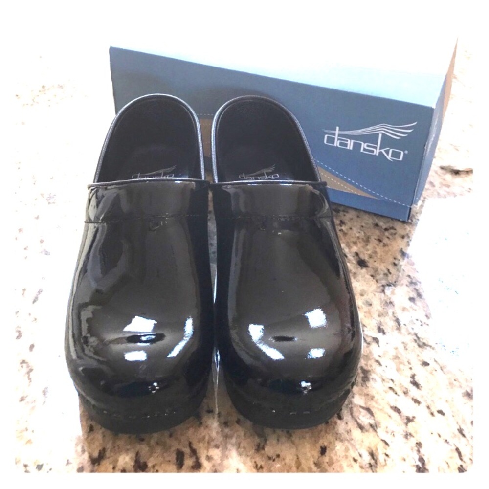 Dansko Patent Black Clogs